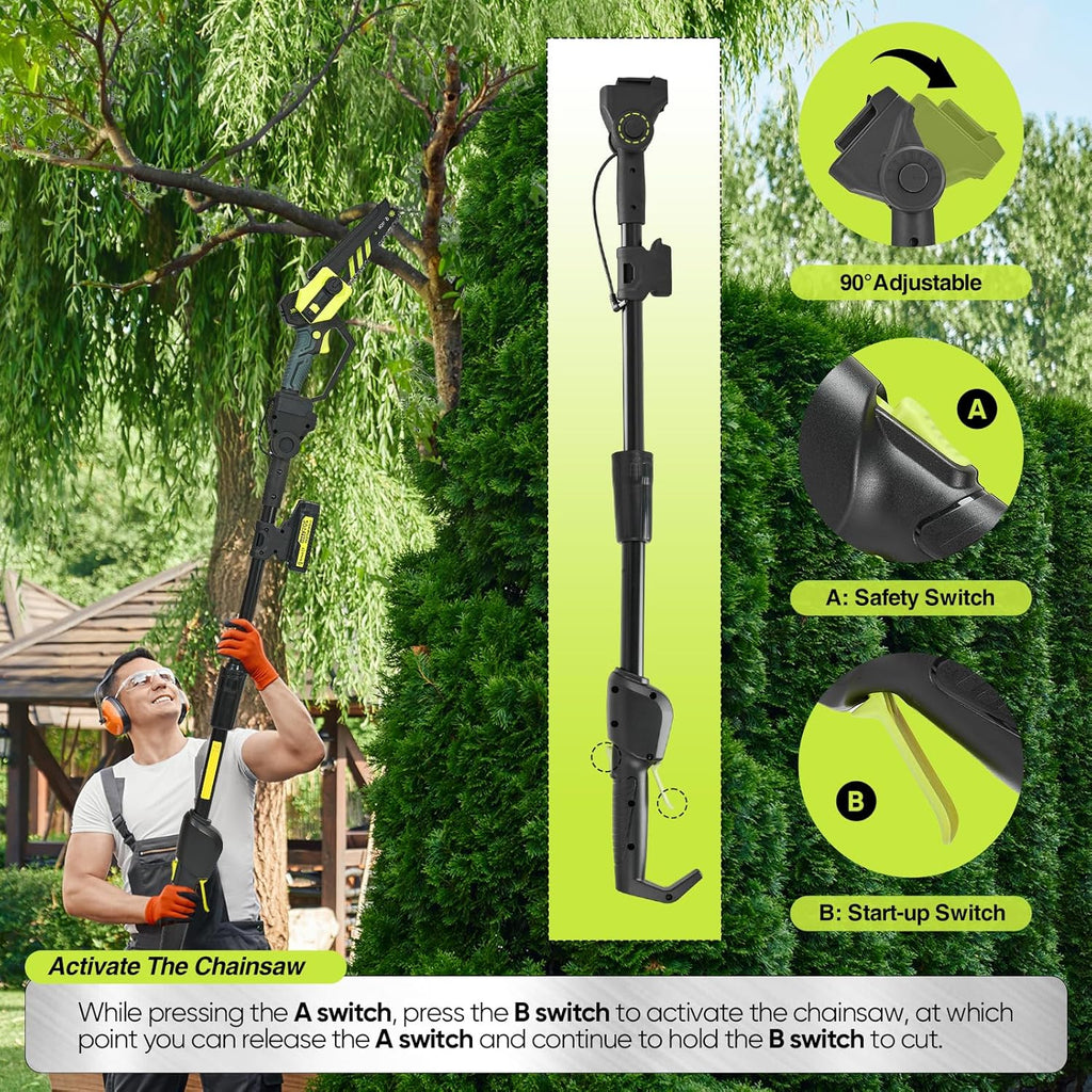 Saker Cordless Pole Saw and Mini Chainsaw,2-IN-1 Pole Chainsaws,Brushless Electric Pole Saws Battery Powered 6 Inch Chain Saw, 78.74 Inch Max Reach Tree Trimmer Pole Saw(1 Battery)