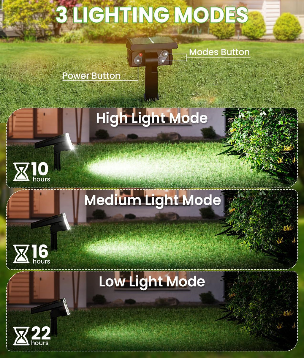 Bright Solar Spot Lights Outdoor, [58 LED/12000K/3 Modes] Solar Lights Outdoor Waterproof IP67, Auto On/Off, 2-in-1 Wall Light Flood Light for Tree Yard Garden Pathway, 2 Pack