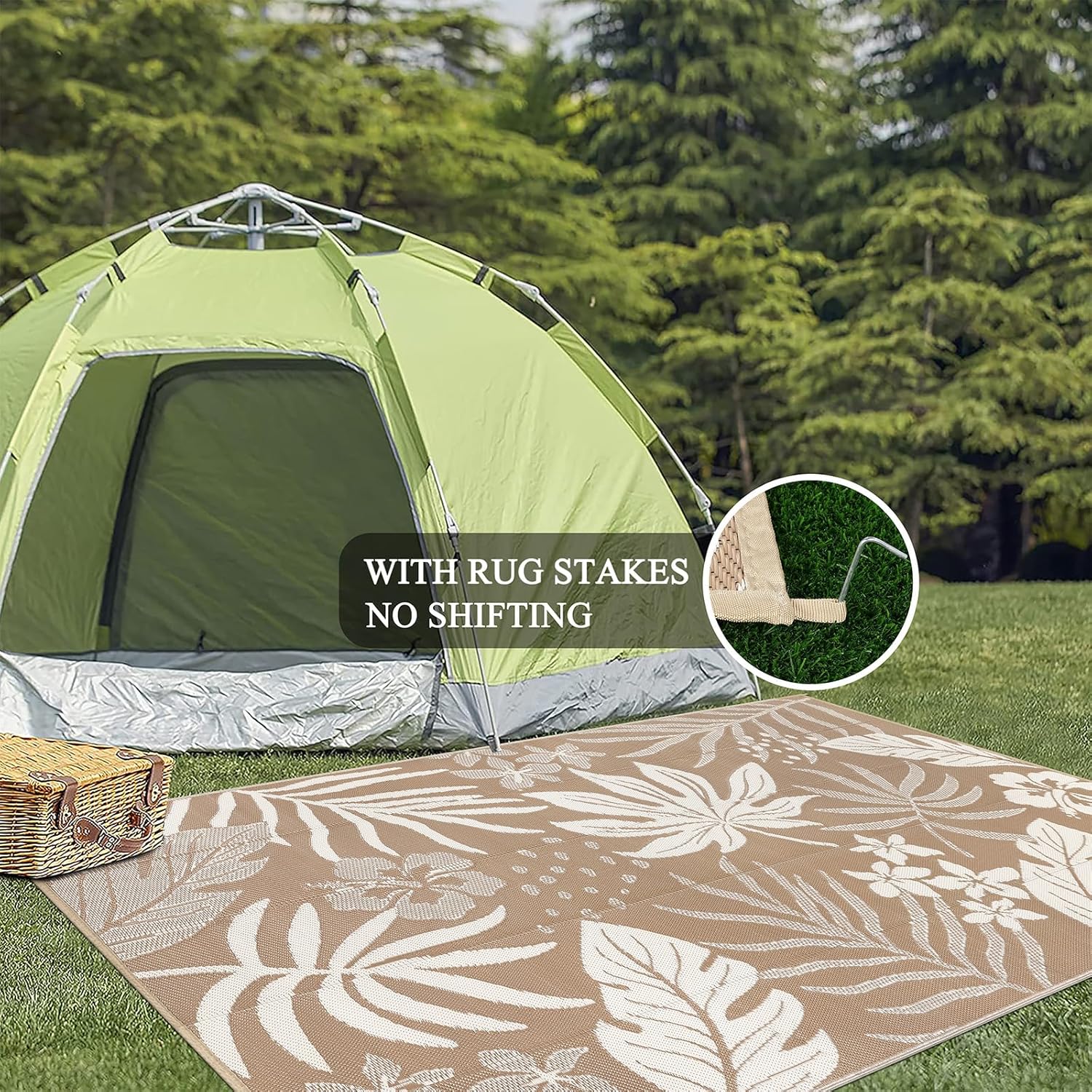 Pauwer Waterproof Outdoor Rug 6x9, Reversible Plastic Straw Patio Camping Rug, Indoor Outdoor RV Mat Carpet for Deck, Camper, Porch, Balcony, Backyard, Picnic, Floral Brown