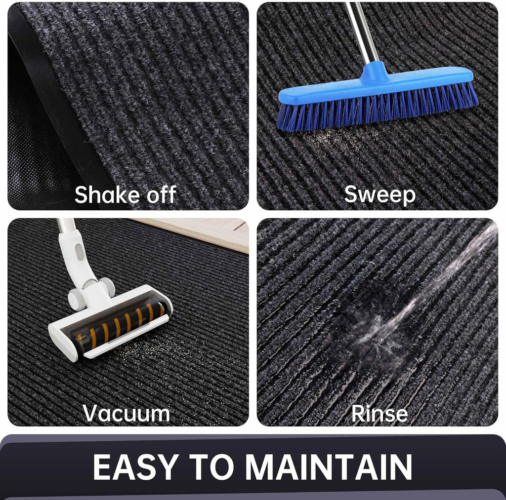 Front Door Mat, Heavy Duty Indoor Outdoor Entrance Door Mat, 48" x 24" Commercial Door Mats for Entryway, Durable Non-Slip Rubber Backing, Low-Profile Welcome Mats for Entry, Gray