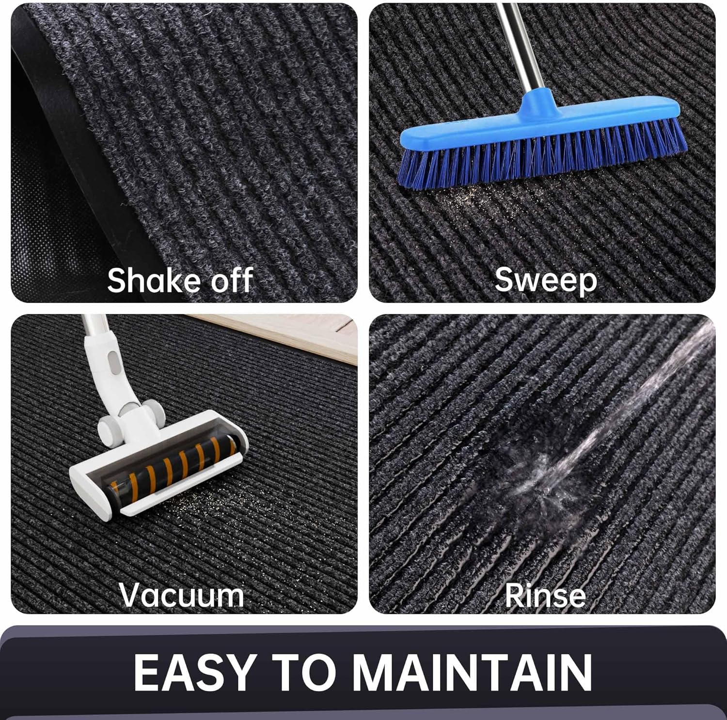 Front Door Mat, Heavy Duty Indoor Outdoor Entrance Door Mat, 48" x 24" Commercial Door Mats for Entryway, Durable Non-Slip Rubber Backing, Low-Profile Welcome Mats for Entry, Gray