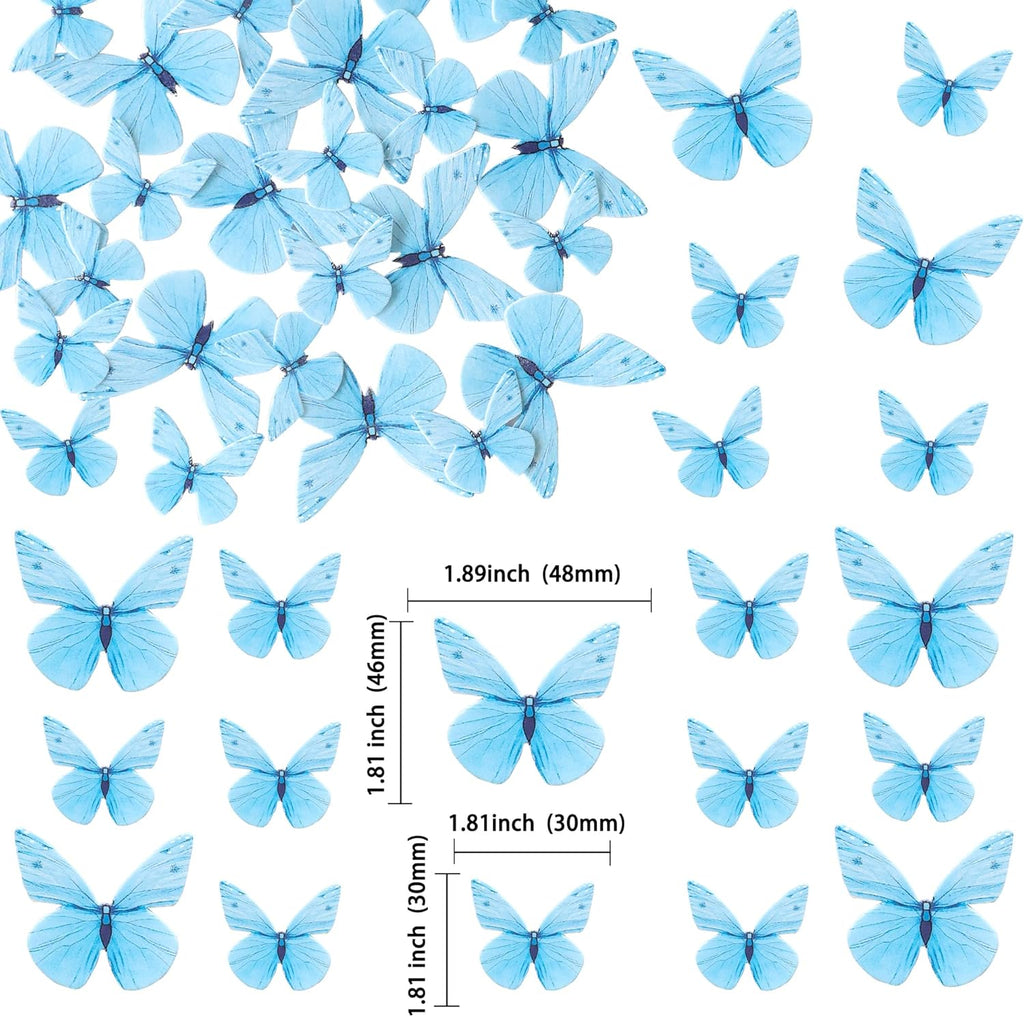 Ephlyn 72Pcs Edible Butterfly Cupcake Toppers 3D Realistic Butterfly Cake Picks Cute Cupcake Decorations for Baby Shower Theme Boys Girls Birthday Party Decorations Blue