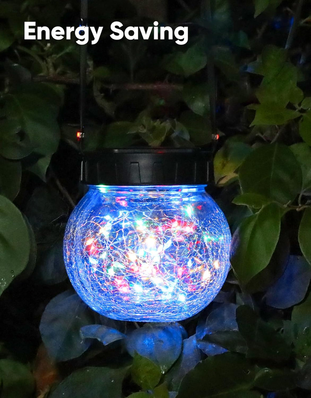 PARTPHONER Solar Lights Outdoor Waterproof 12-Pack, Solar Powered Hanging Lantern Cracked Glass Hanging Globes for Yard Decor Christmas Decoration, Shepherd Hook, Garden Tree Ornaments, RGB