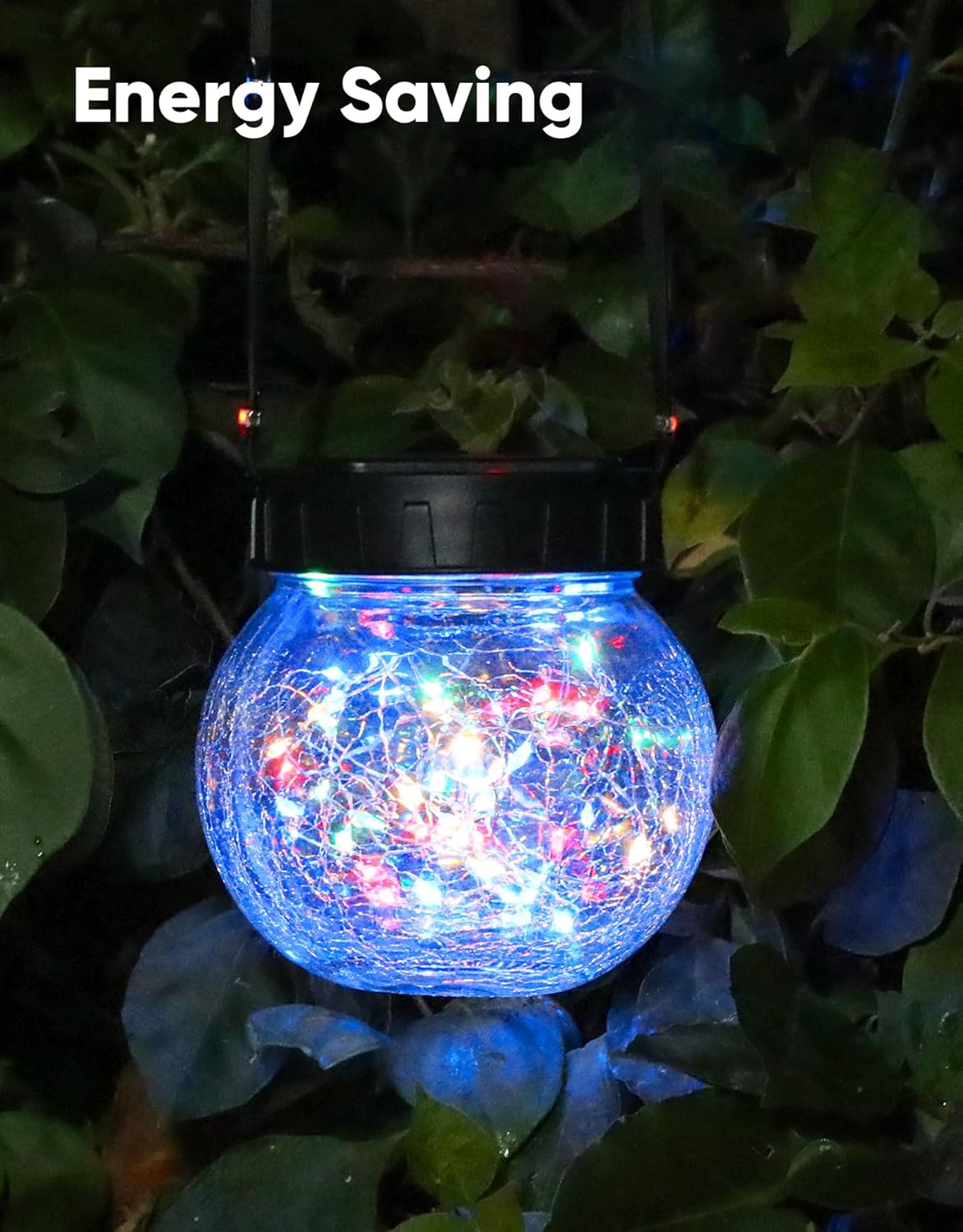 PARTPHONER Solar Lights Outdoor Waterproof 12-Pack, Solar Powered Hanging Lantern Cracked Glass Hanging Globes for Yard Decor Christmas Decoration, Shepherd Hook, Garden Tree Ornaments, RGB