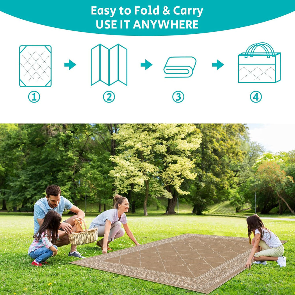 HEBE Outdoor Rug Waterproof 9x12, Reversible Plastic Straw Rug RV Camping Rug, Indoor Outdoor Patio Mat Clearance, Outside Carpet for Porch,Deck,Camper,Balcony,Backyard,Picnic