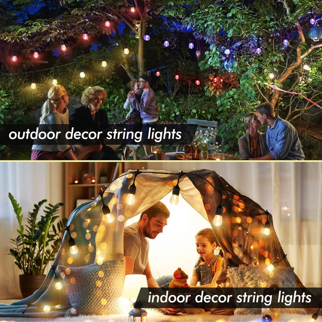 Auroraworld RGB Outdoor String Lights, 24FT Dimmable Patio String Lights for Patio