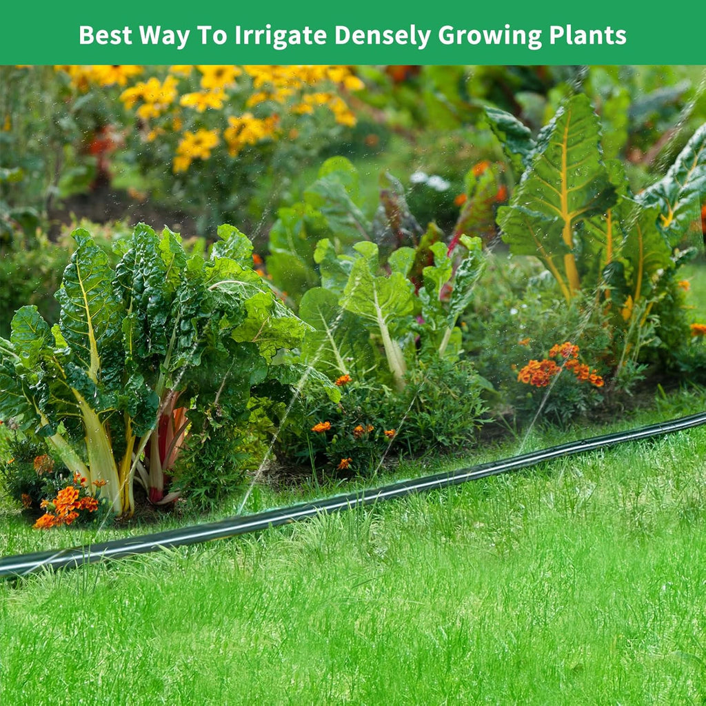 150 FT (75FT*2) Flat Sprinkler Hose for Lawn Watering Garden Soaker Hose with Holes, Heavy Duty Lightweight No-Kink Water Hose with Stakes, Irrigation Hose, Great Fun for Kids and Dog