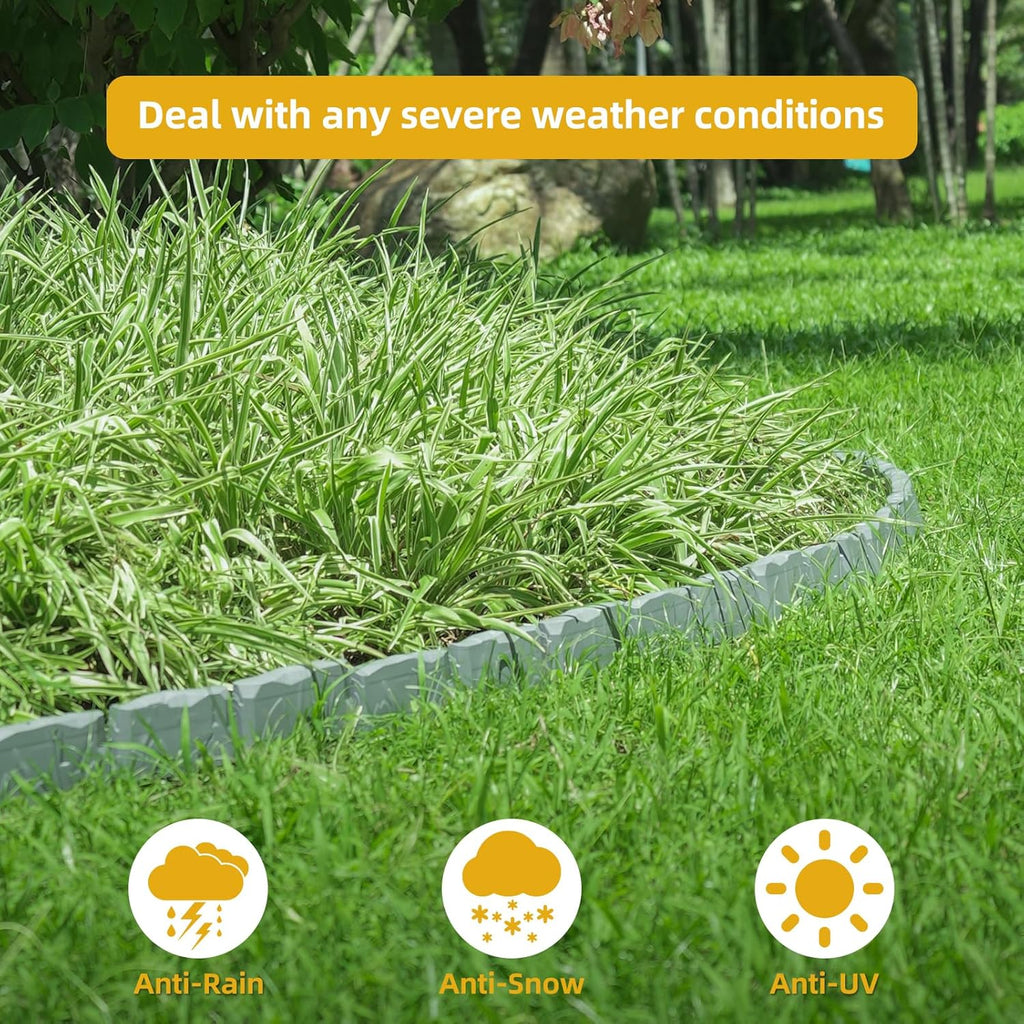 16Pcs Landscape Edging(24 Foot) with 48 Pieces 8-inch Spikes | 3 Inch Tall Faux Stone Edging for Landscaping | Faux Stone Edging Bricks for Flower Bed,Lawn,Yard,Weed Barrier(Dark Grey)