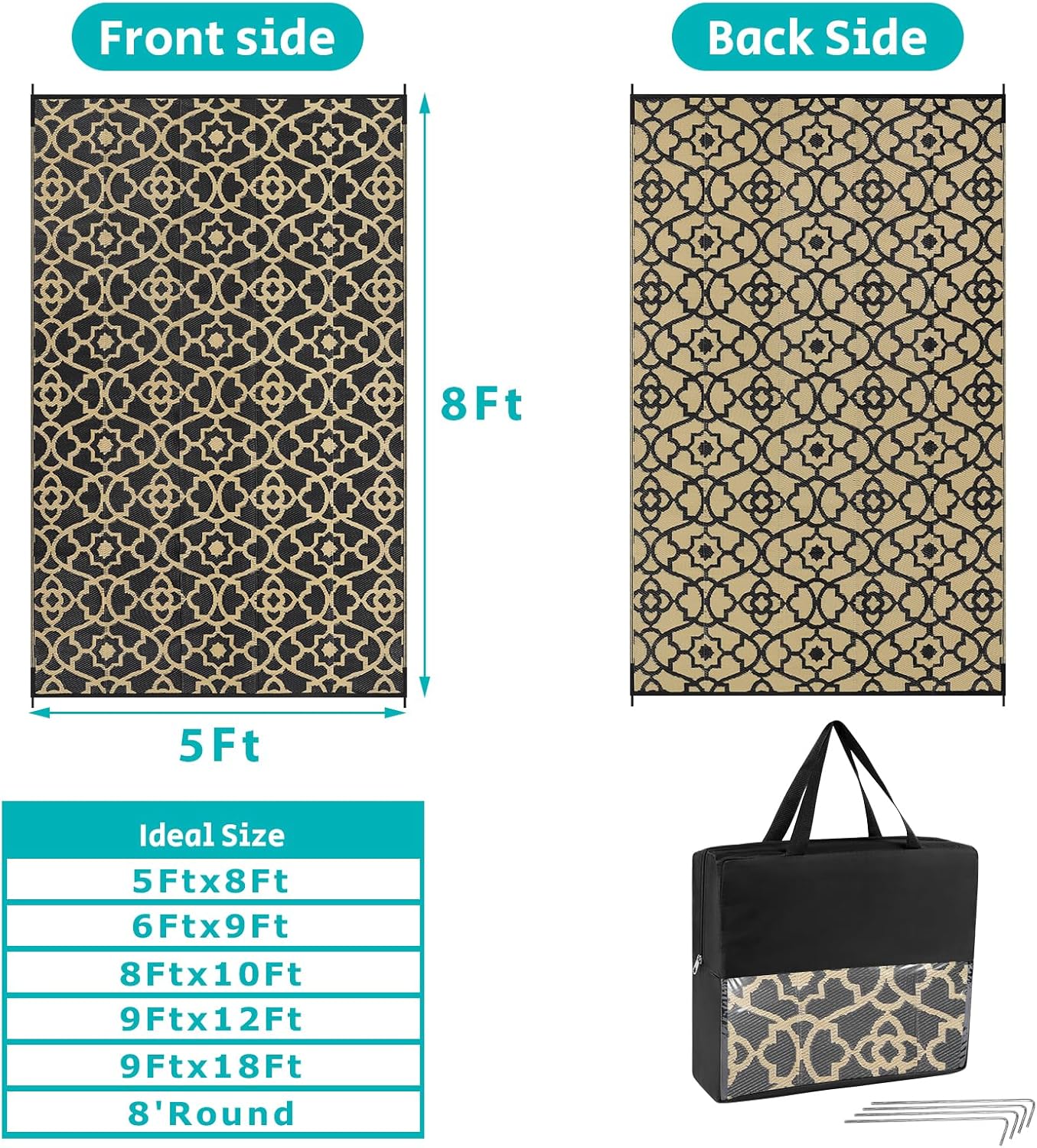 HEBE Outdoor Rug Waterproof 5x8, Reversible Plastic Straw Rug RV Camping Rug, Indoor Outdoor Patio Mat Clearance, Outside Carpet for Porch,Deck,Camper,Balcony,Backyard,Picnic