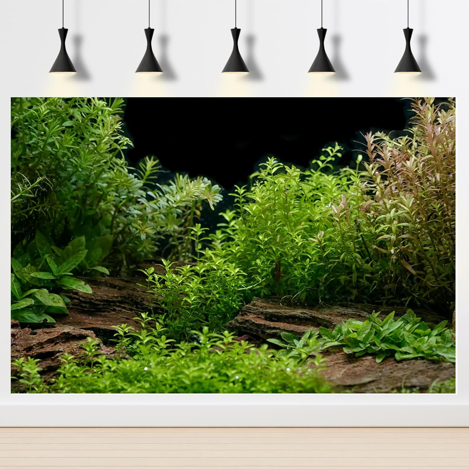 Aquarium Background Underwater Green Grass Leaves Stone Aquarium Backdrop Vivid and Fresh Green Aquatic Plant Stone River Bed and Lake Fish Tank Background Decor Vinyl 48x20in