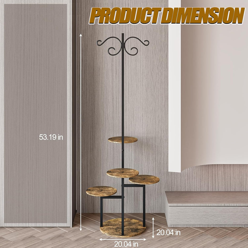 Plant Stand Indoor 5 Tier 8 Potted with hook hanging basket Multiple Flower Pot Holder for Patio Garden Balcony Living Room Corner (5 Tier with hook Black+Rustic Brown)