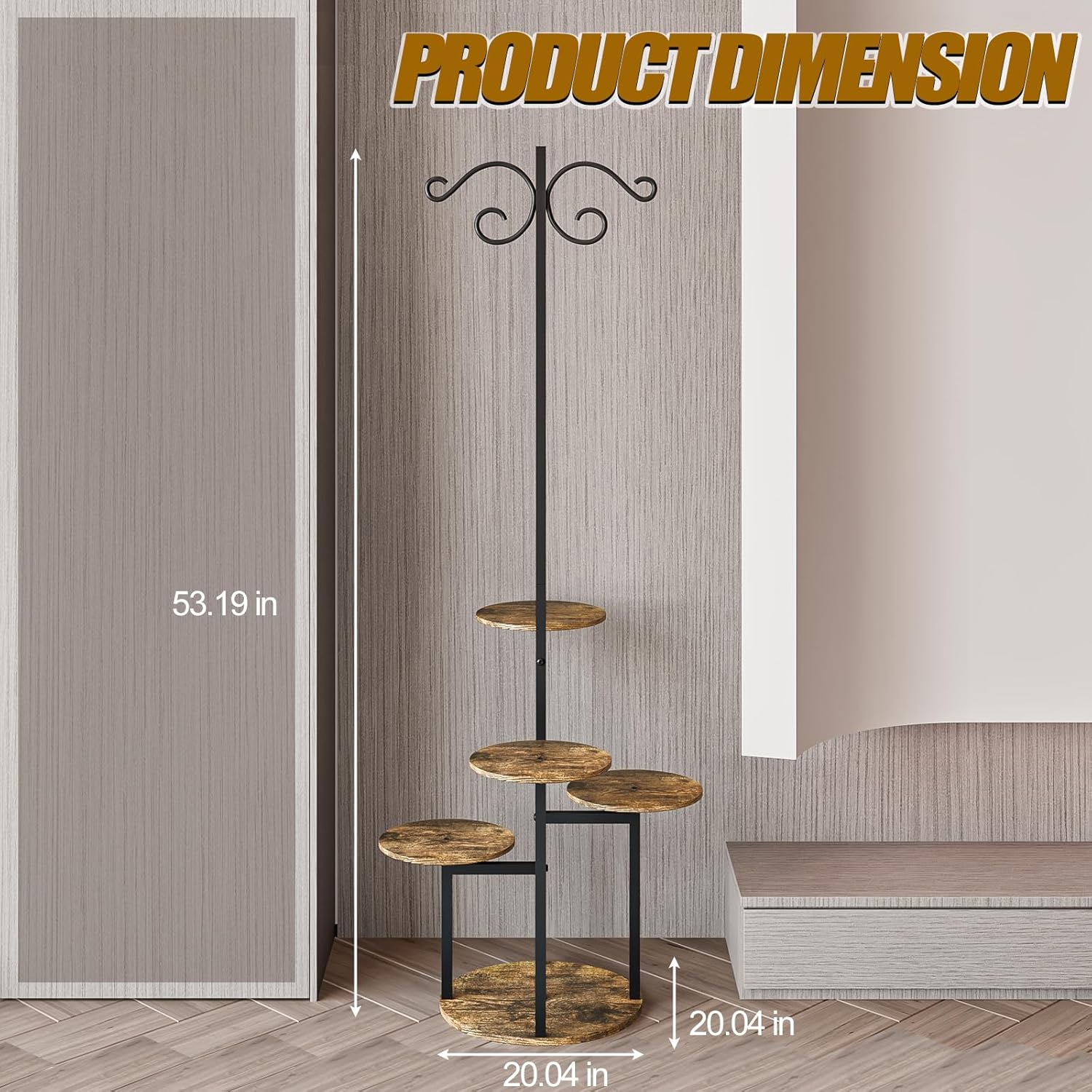 Plant Stand Indoor 5 Tier 8 Potted with hook hanging basket Multiple Flower Pot Holder for Patio Garden Balcony Living Room Corner (5 Tier with hook Black+Rustic Brown)