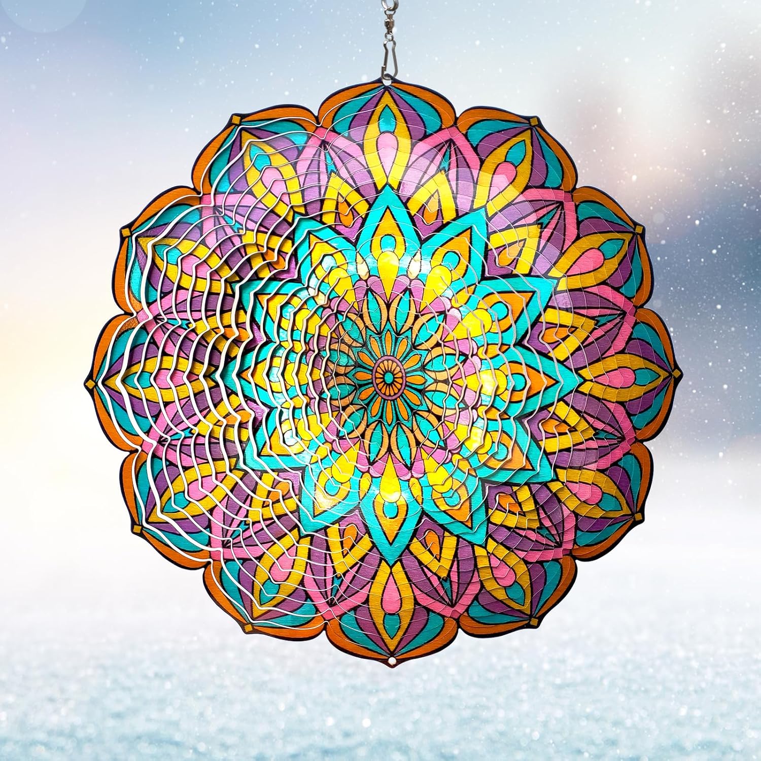 Mandala Wind Spinner - Purple Tulip Design | 12 Inch Stainless Steel Hanging Wind Sculpture & Catcher, 3D Kinetic Yard Art Garden Decor for Indoor & Outdoor | Meaningful Gift Idea