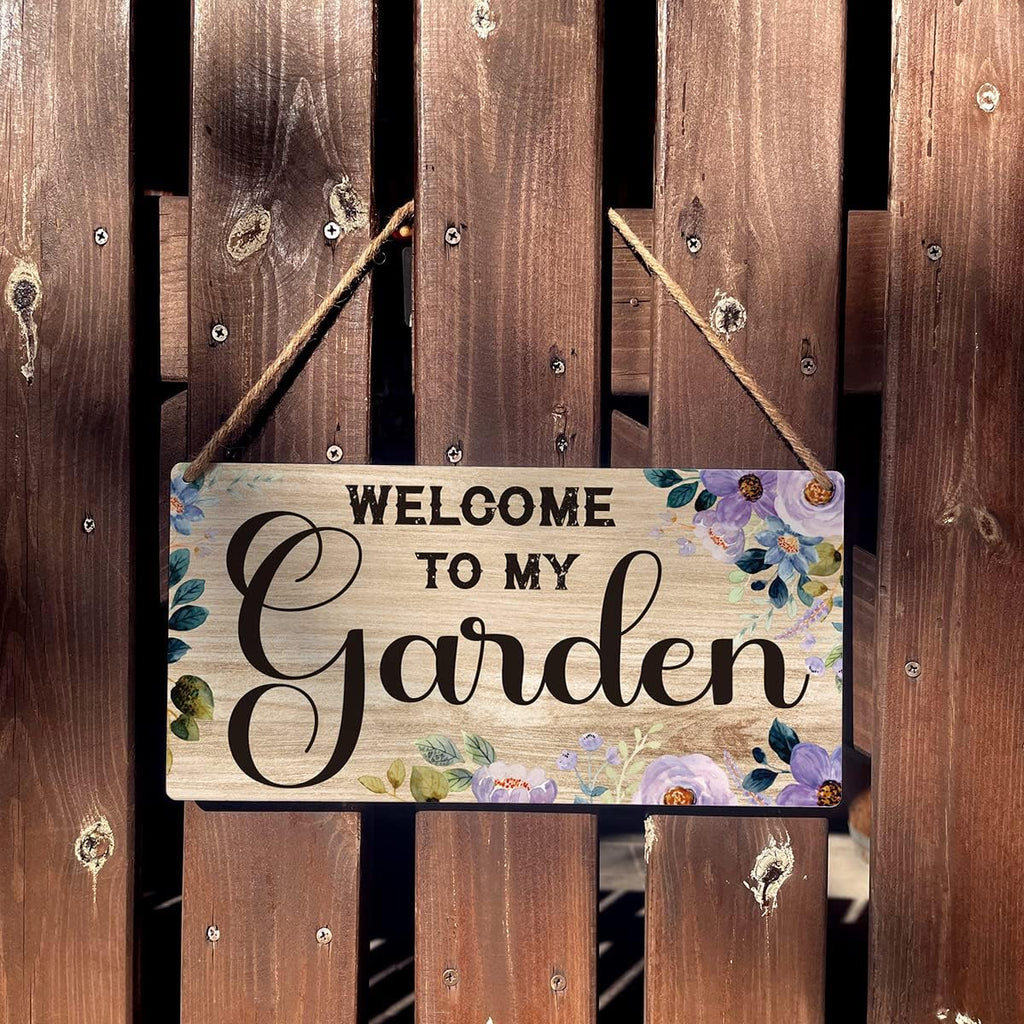 Welcome to My Garden Sign Gift Farmhouse Garden Wooden Hanging Sign Plaque Retro Wall Art Decor for Home Decoration 12 x 6 Inches