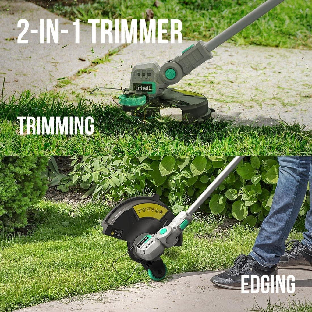 Litheli 12.1 Inch Cordless String Trimmer/Edger, 20V Weed Wacker Eater Battery Powered Grass Trimmer with Auto-Feed for Lawn Trimming/Edging, with 2.0Ah Battery and Charger Included