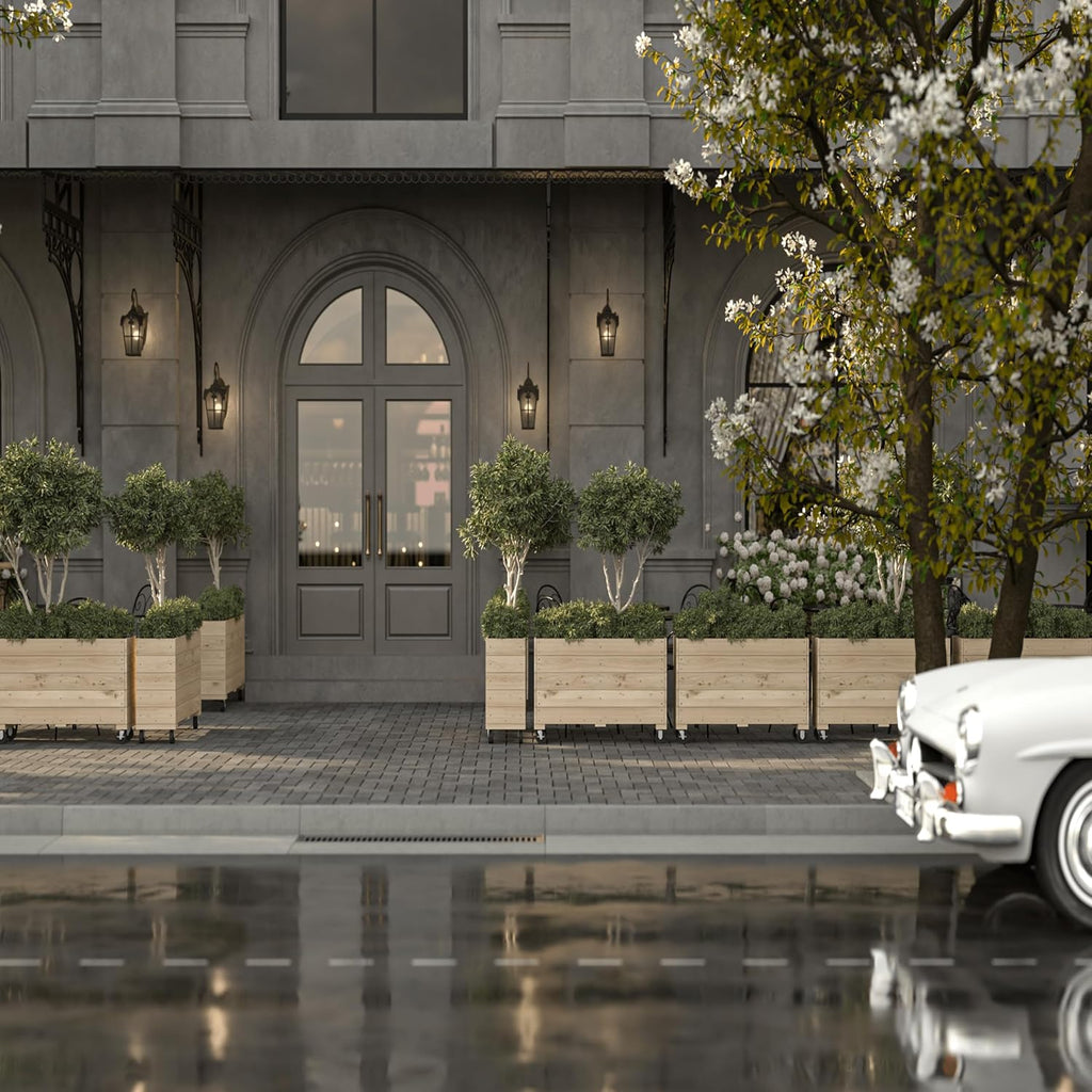 Generic 40x32x12in Indoor/Outdoor Mobile Wood Planter w/Lockable Wheels, Rolling Wood Planter Box Residential/Commercial