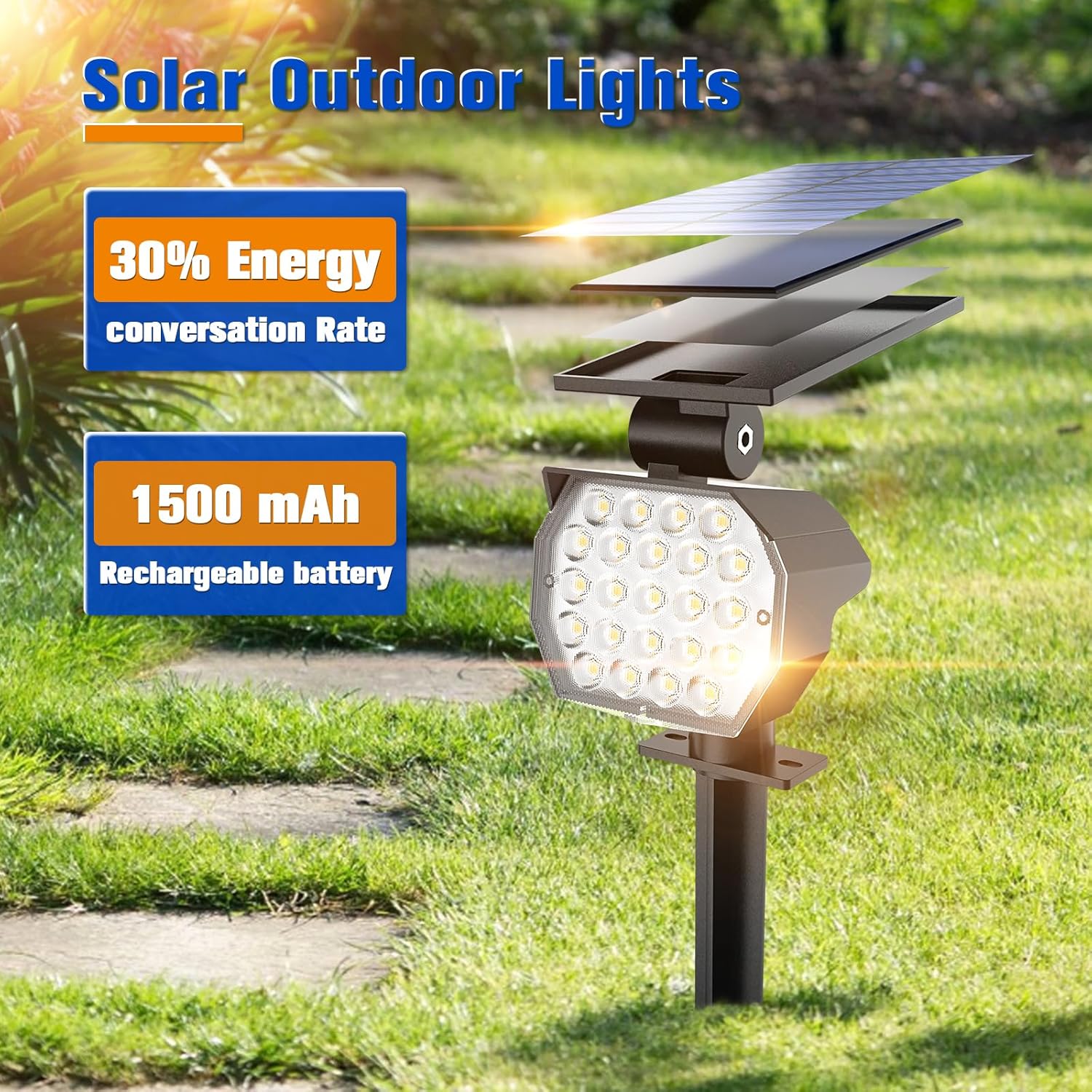 APONUO Solar Spot Lights Outdoor Waterproof 8 Pack IP67,23 LED 3 Lighting Modes Solar Landscape Lights Outdoor for Yard Garden Pathway(Warm White)