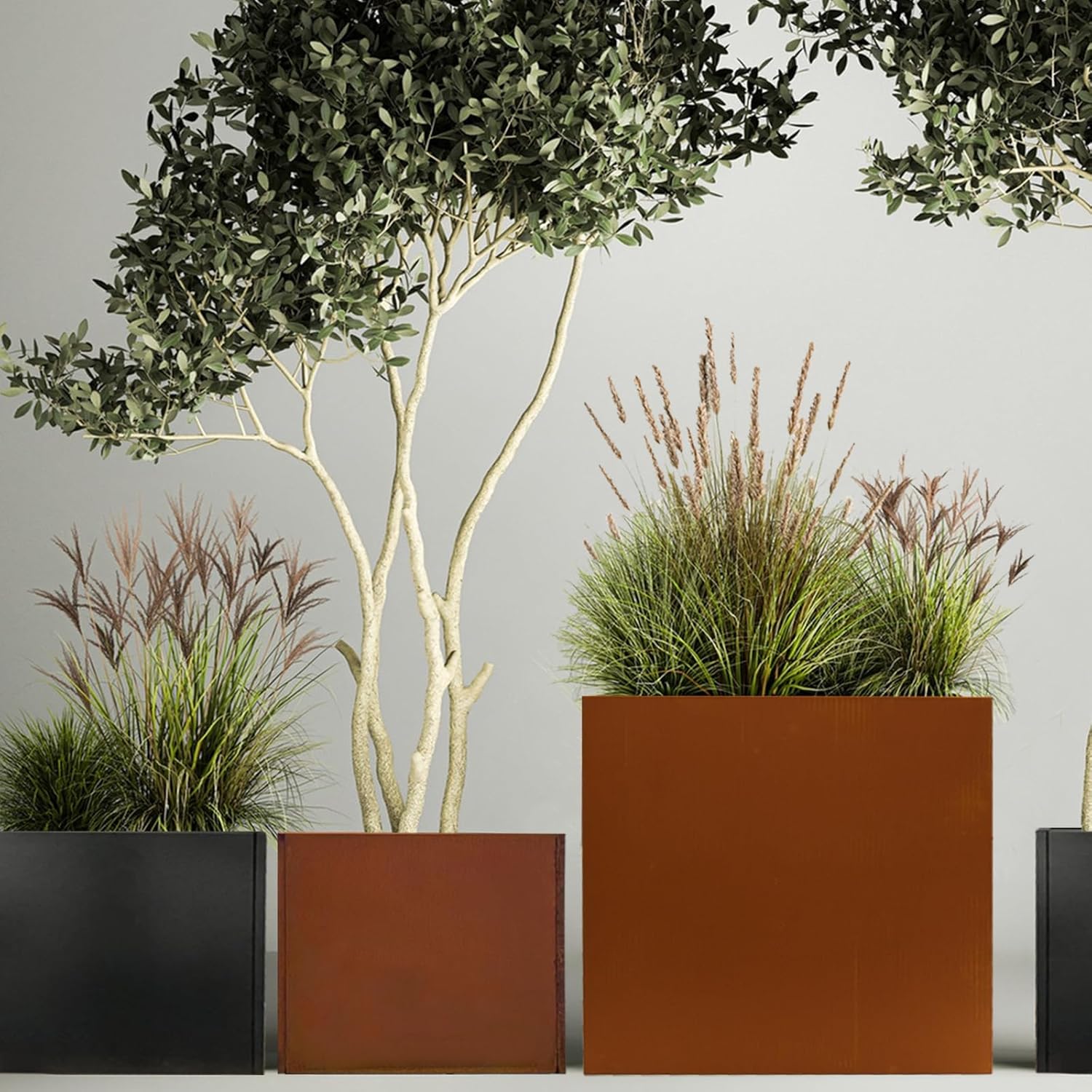 Galvanized Steel Metallic Heavy Planter for Outdoor Plants Metal Outdoor Planter Spliced Flower Box with Partitions for Outside,Indoor,Garden (Corten, 32 * 15 * 24)