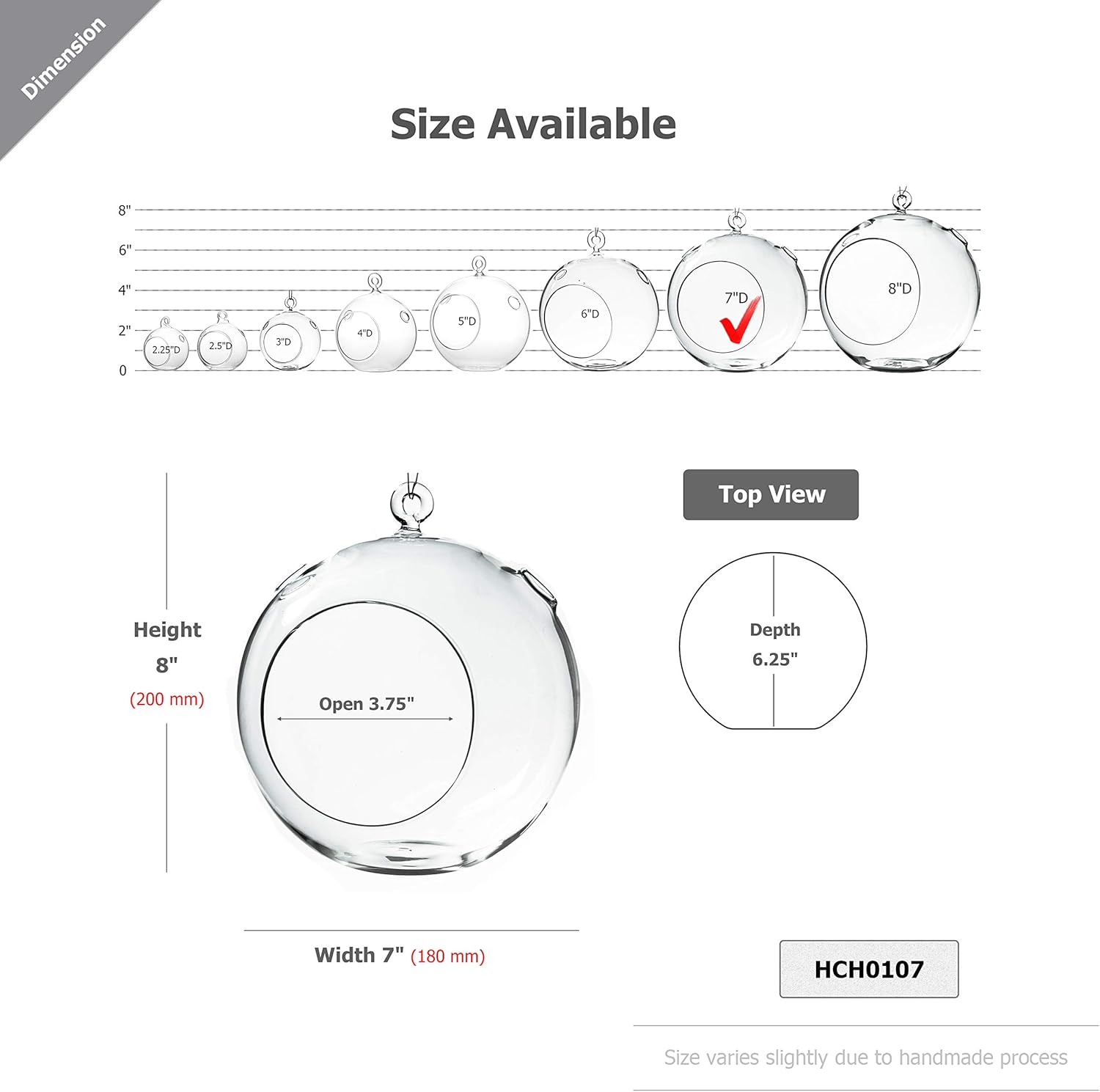 WGV Hanging Terrarium Globe, Width 7", Height 8", DIY Air Succulent Planter, Clear Glass Vase Orb with Flat Bottom, Candle Holder Outdoor Garden Decor, 6 Pieces