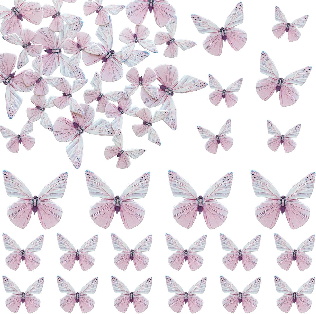 Ephlyn 72Pcs Edible 3D Butterfly Cupcake Toppers Cute Butterfly Picks Realistic 3D Butterfly Cupcake Decorations for Butterfly Theme Baby Shower Bridal Shower Birthday Decorations Purple
