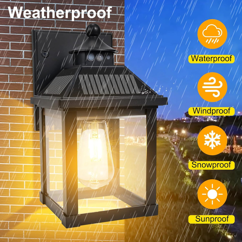 Solar Wall Lights Outdoor, Dusk to Dawn Solar Sconces, Motion Sensor Porch Lights Waterproof with 3 Lighting Modes, Exterior Wall Lantern Outside for Patio Garage Entryway Garden Shed