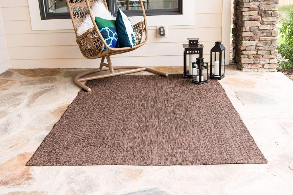 Unique Loom Collection Casual Transitional Solid Heathered Indoor/Outdoor Flatweave Area Rug (7' 1" x 10' Rectangle, Light Brown/Ivory)