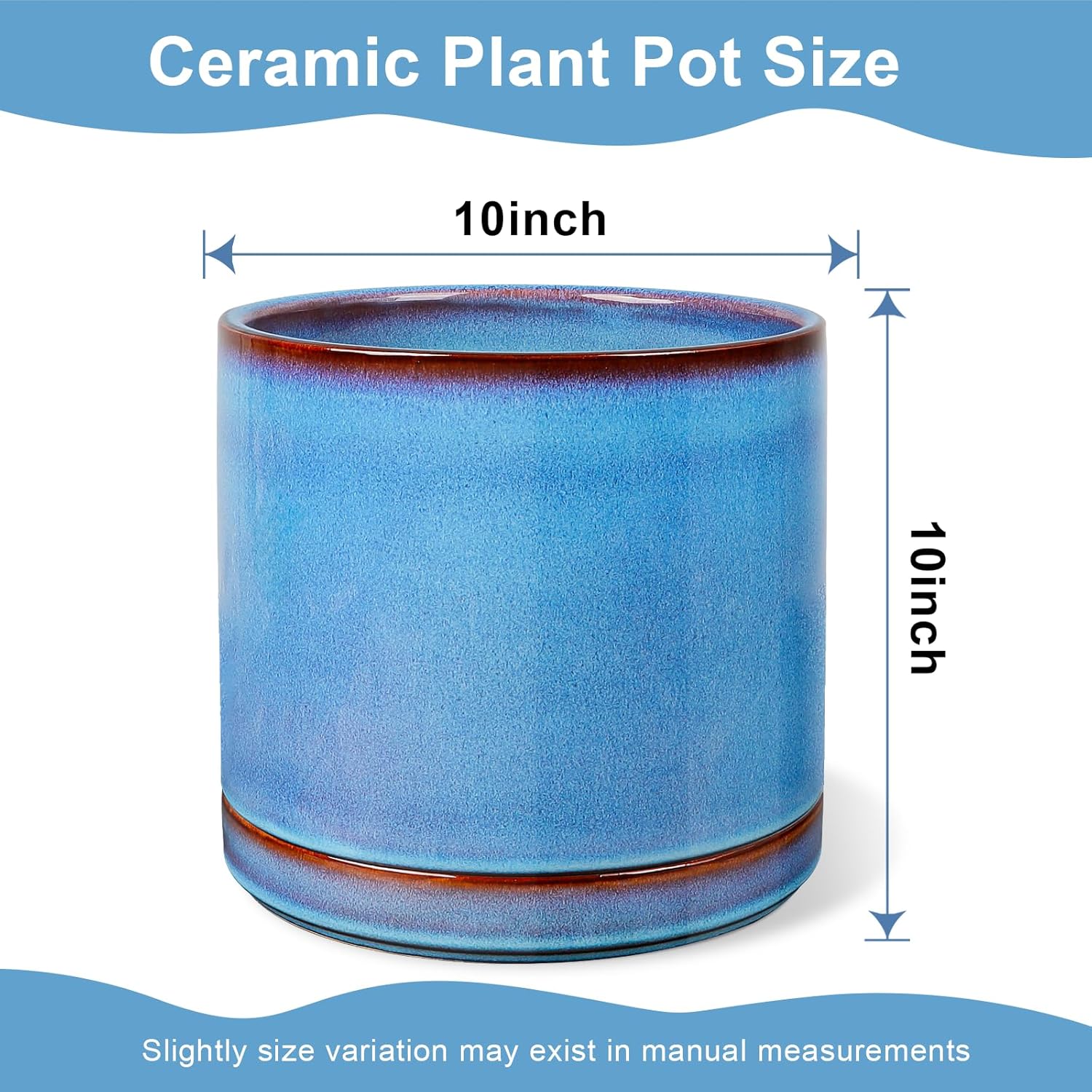 EFISPSS 10 Inch Plant Pot, Ceramic Large Planter for Outdoor Plants, Plant Pots with Drainage Hole and Saucers, Modern Flower Pot for Home Garden Patio Office - Blue