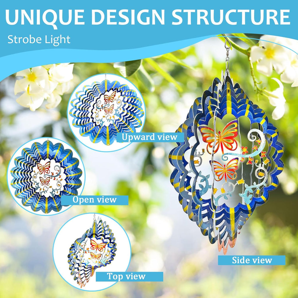 Butterfly Wind Spinner Hanging,12In 3D Wind Spinners Outdoor Butterfly Gifts for Women Mom Grandma Wife Father,Mandala Wind Spinner Garden Decorations Yard Art Christmas Ornament