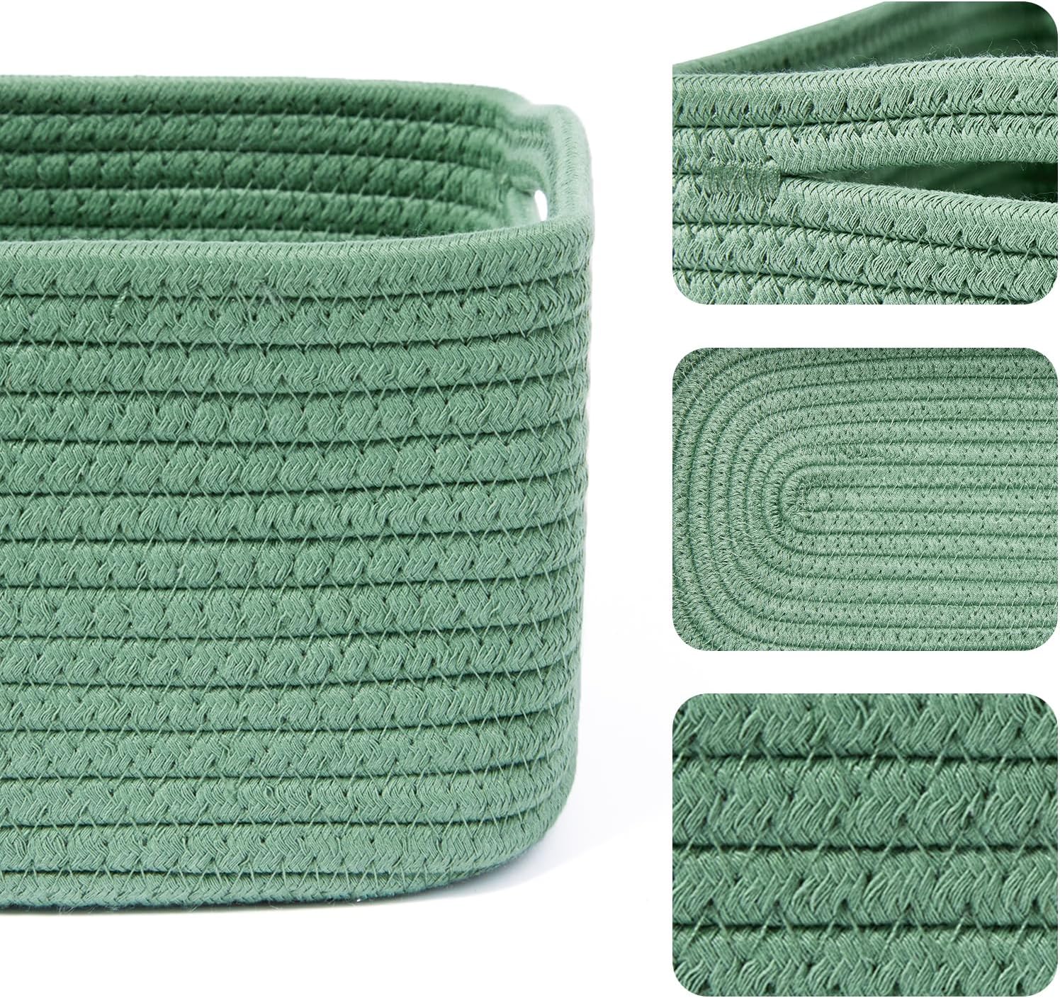 Small Storage Baskets for Organizing | Closet Organizer Bins | Shelf Toy Basket | Woven Rope Baskets | Cube Decorative Box | Shallow Basket | 13x8.5x5.1” | 4 Packs Green