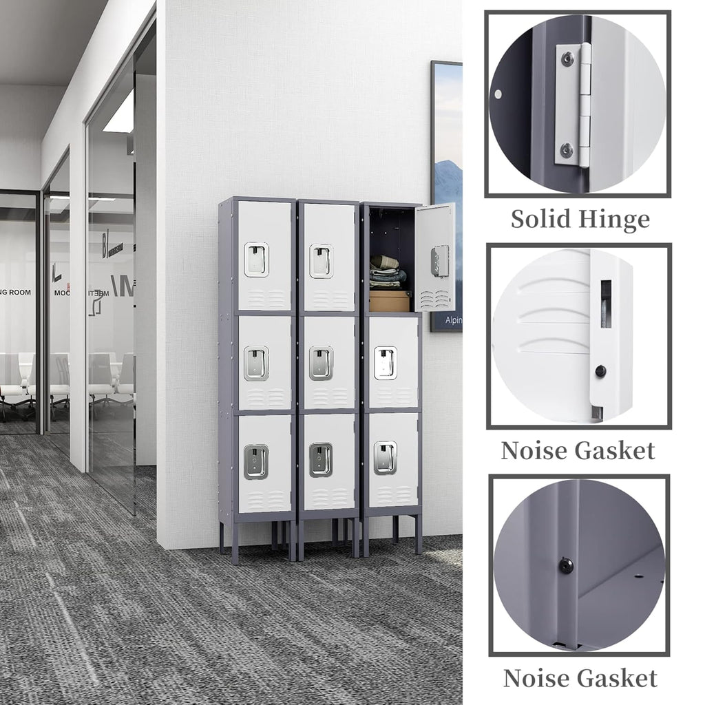 Yizosh Metal Lockers for Employees with Lock, Employees Locker Storage Cabinet with 1 Doors, Tall Steel Storage Locker for Gym, School, Office (Gray White, 3 Door)