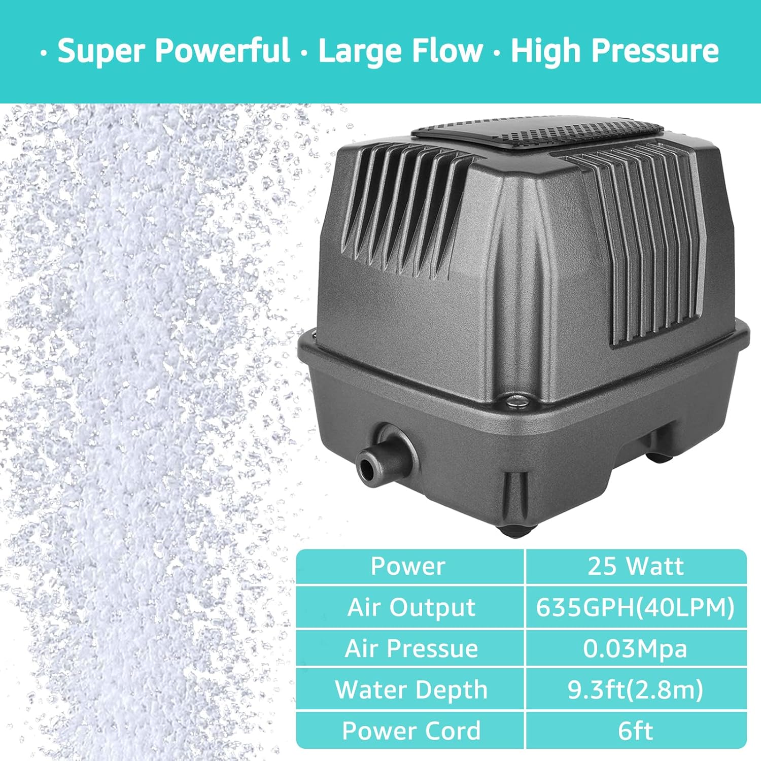 Linear Air Pump for Aeration, 635GPH Septic Air Pump Pond Aerator for Koi Pond, Aquarium, Waste Treatment, Fish Farm, Seafood Restaurant, Hydroponic