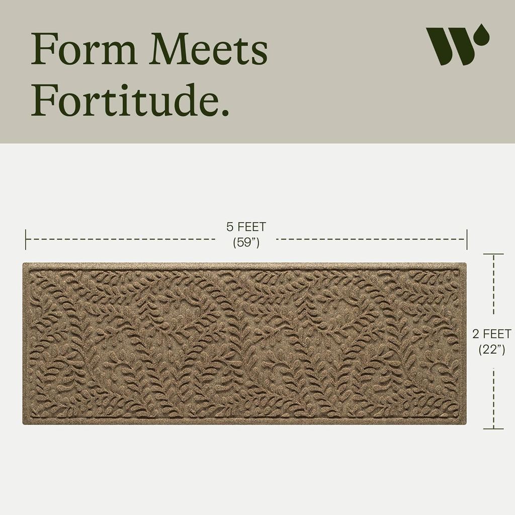 WaterHog Indoor/Outdoor Door Mat, 2' x 5', Made in USA, Durable & Skid-Resistant Front Door Rug, Decorative, Water-Trapping & Heavy-Duty Entryway Mat for Your Home, Boxwood Collection, Khaki/Camel