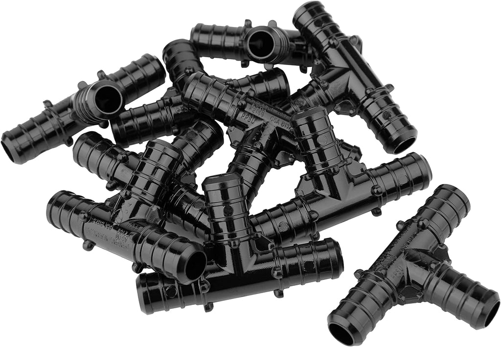 10-Pack EFIELD Poly PPSU Barb Crimp Pex Fitting 3/4" X 3/4" X 3/4" Tee For Pex Tubing Connection, ASTM 2159,(PPSU1807008)