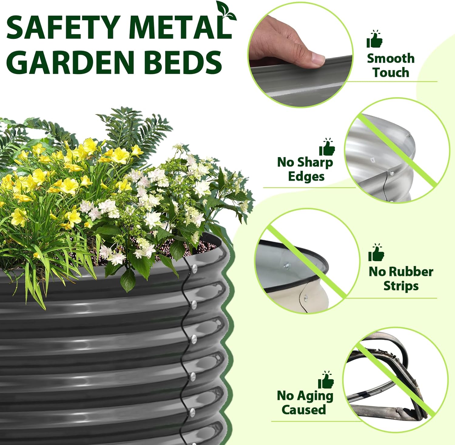 A ANLEOLIFE 2-Pack 4ft x 18” Tall Galvanized Raised Garden Beds Outdoor, Round Metal Planter Box for Planting Vegetables Flowers Herb, Anti-Rust & Easy-Setup, Quartz Grey