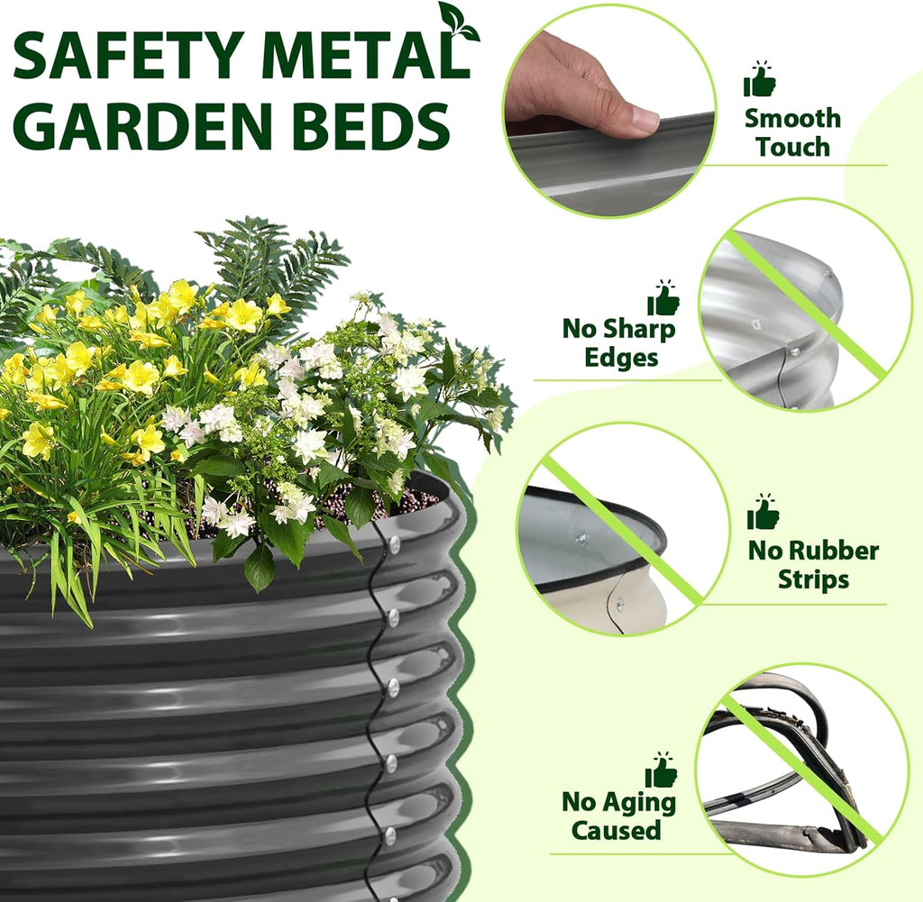 A ANLEOLIFE 6X2X1.5 ft Galvanized Raised Garden Beds Outdoor, Oval Round Metal Planter Box for Planting Vegetables Flowers Herb, Anti-Rust & Easy-Setup, Quartz Grey