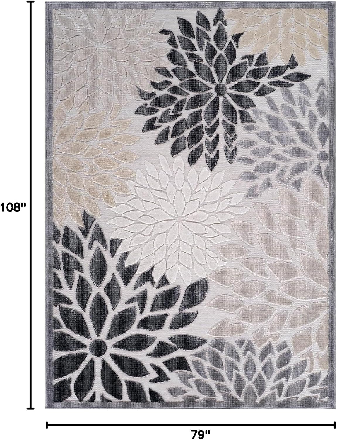 Beverly Rug Outdoor Rug 6x9 Modern Floral Tropical Area Rugs for Indoor and Outdoor Patio Easy to Clean Non Shedding Living Room Porch Garden Washable Outside Carpet (6 x 9 Beige)