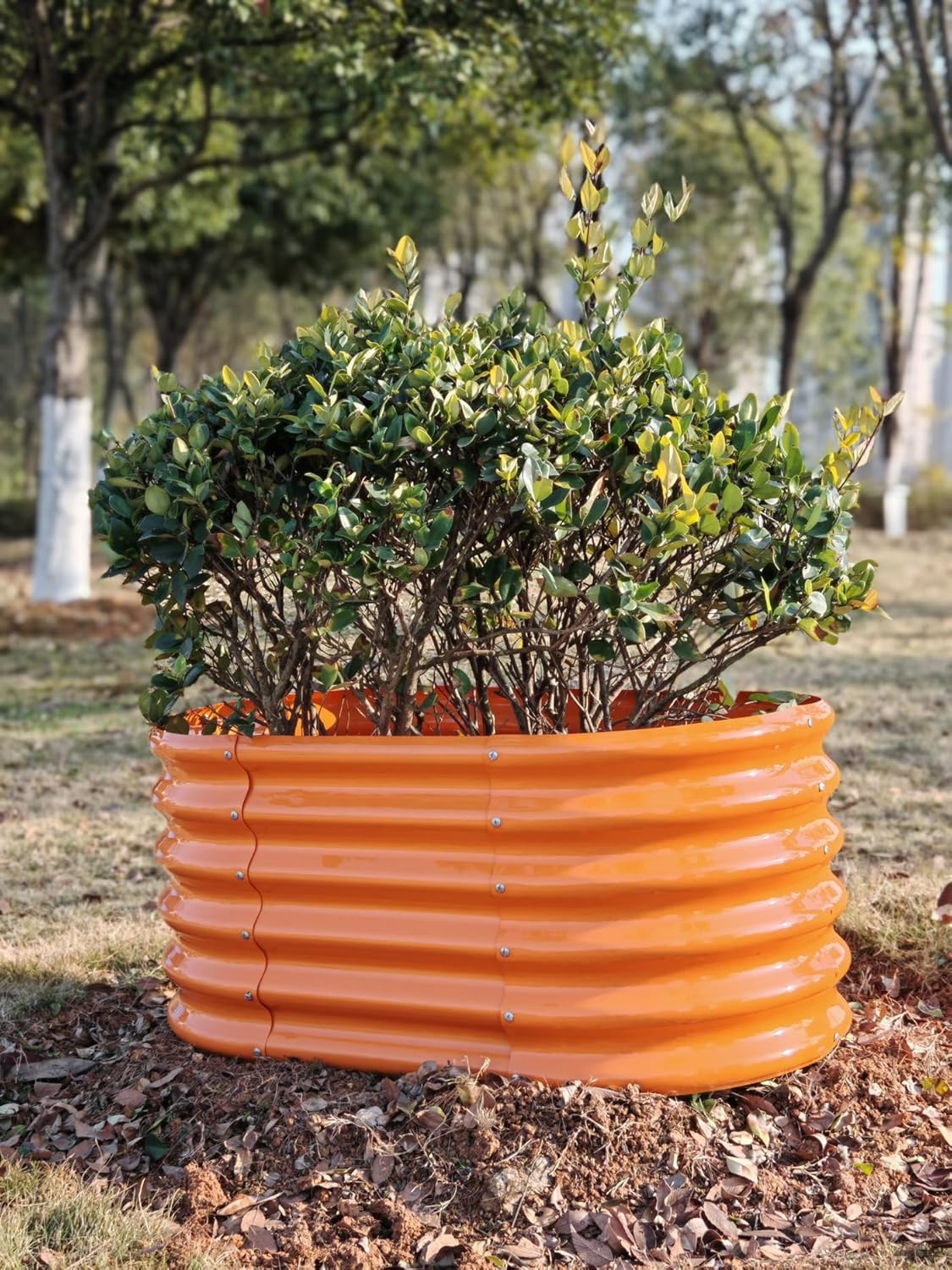 A ANLEOLIFE Kids Raised Garden Beds Outdoor (3-Pack)-40x24x18in Oval Round Galvanized Metal Planter Box for Planting Vegetables, Flowers, Fruits, Eco-Safe & Easy Setup, Peach Orange