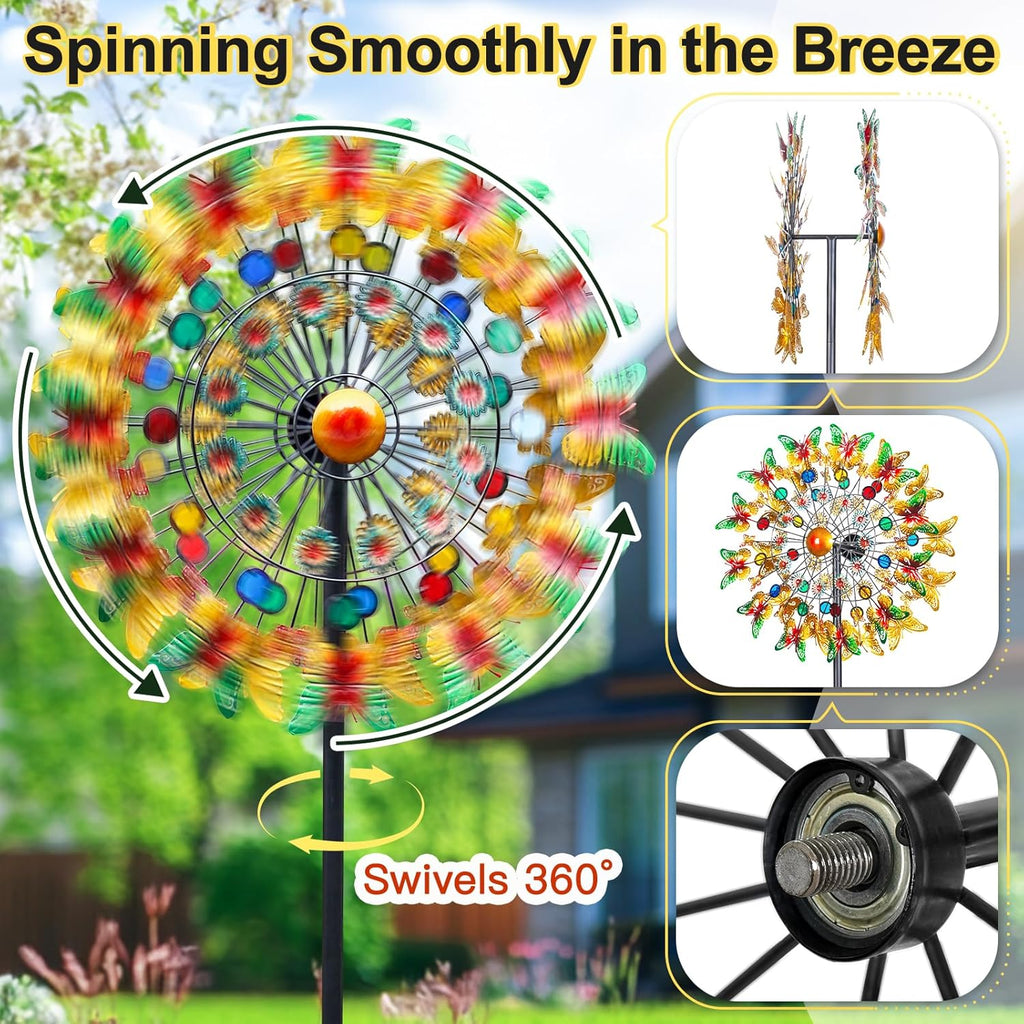 Lairander Butterfly Outdoor Wind Spinners, 84'' Large Garden Wind Spinner, Metal Yard Art Wind Sculptures & Spinners, Garden Decor for Outside Yard Ornaments Clearance Gift for Family