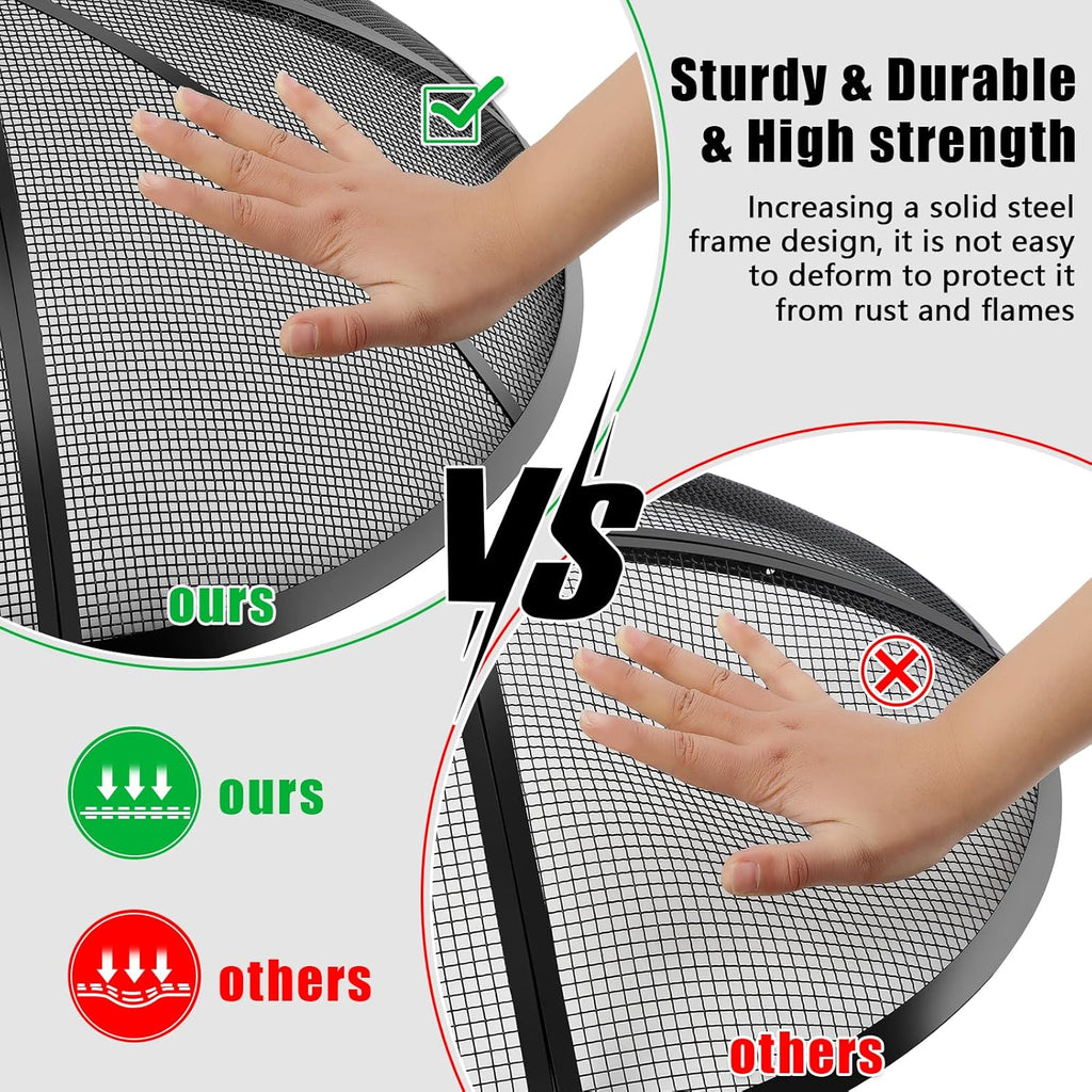 Fire Pit Spark Screen, Fire Pit Screen 36 Inch Round with Handle & Poker, Collapsible Heavy Duty Mesh Fire Pit Cover Fire Pit Lid for Outdoor/Patio/Backyard/RV Camping/Beach