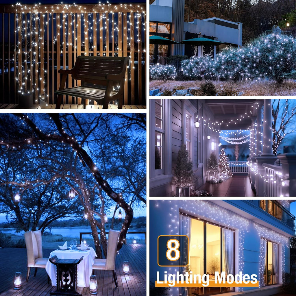 6-Pack Solar String Lights Outdoor, 480LED 198FT Solar Fairy Lights Waterproof 8 Modes Copper Wire Solar Powered Twinkle Lights for Outside Garden Patio Tree Christmas Wedding Party Decor (Cool White)