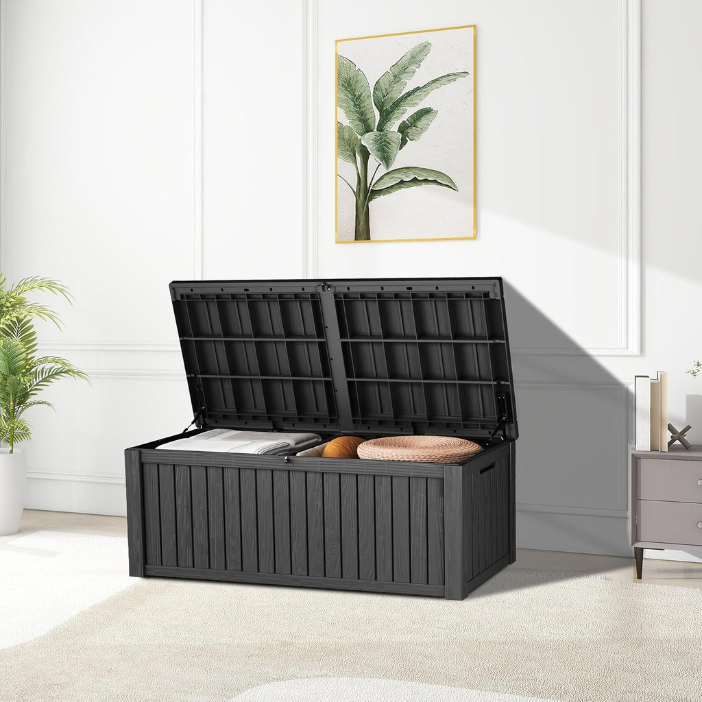 180 Gallon Patio Storage Box - Waterproof Deck Boxes & Outdoor Storage Deck Box, Lockable Resin Chest for Pool/Garden Tools, UV-Resistant, Black