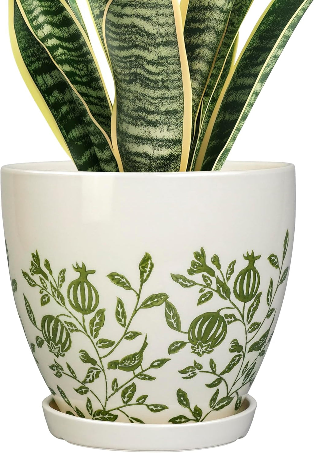 Ceramic Planter - 8.2 Inch Plant Pot for Indoor Outdoor Plants, Boho Round Ceramic Flower Pot with Drainage Hole and Saucer, Gifts for Plant Lovers, Home Garden Apartment Decor, White