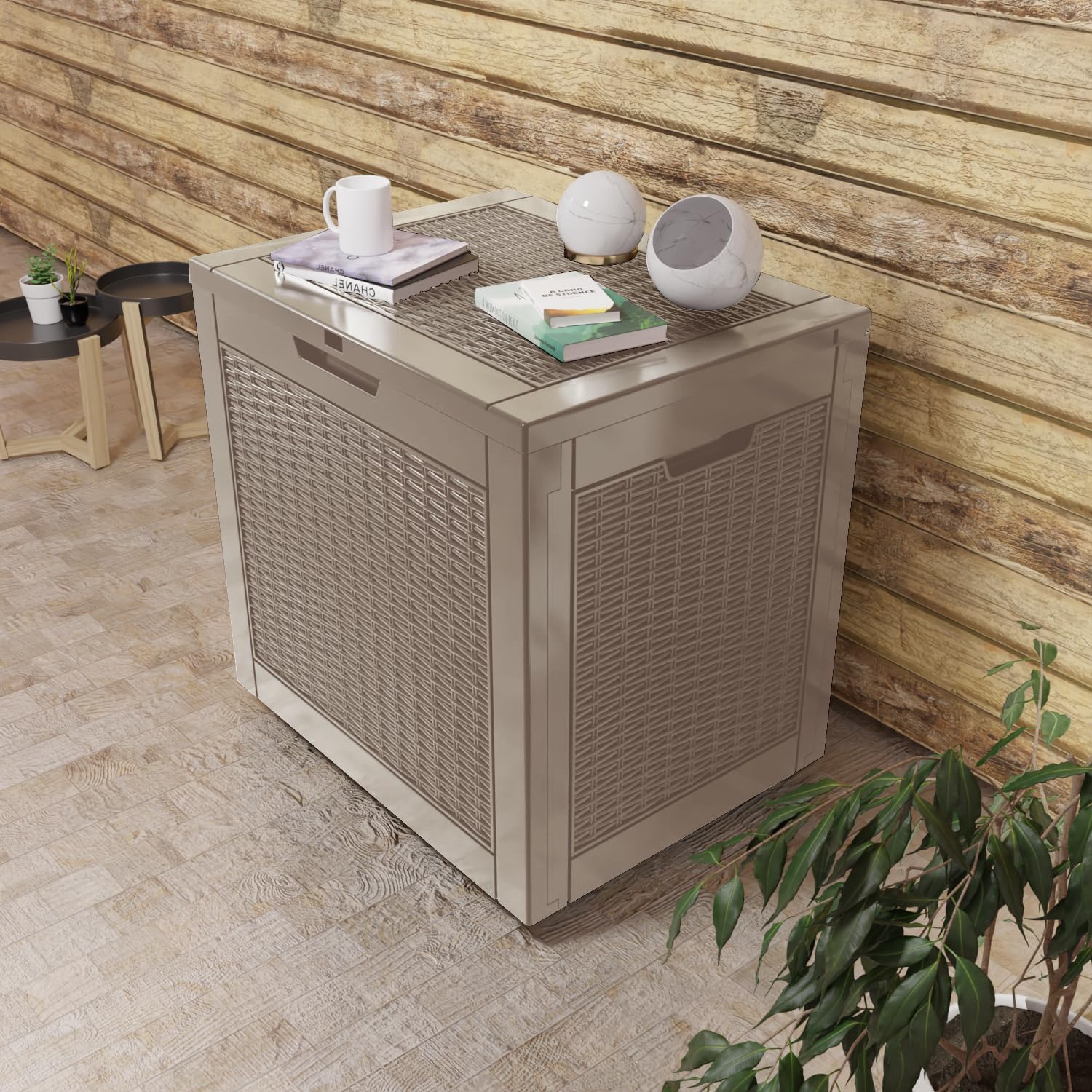 31 Gallon Outdoor Storage Box – Waterproof Deck Box for Garden & Patio,Light Brown