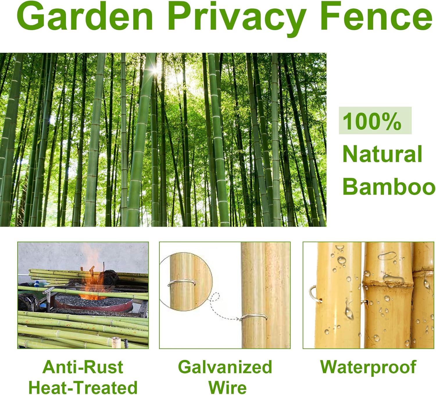 Bamboo Fencing Roll 6 ft High x 8 ft Long x 0.7 in D, Natural Bamboo Privacy Fence, Divider Decorative Fence for Patio, Balcony, Garden, Border Pool