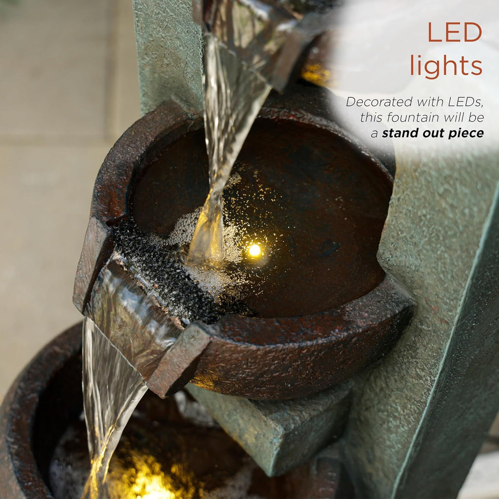 Alpine Corporation TZL400 34" 3 Tier Basin Cascading Fountain with LED Lights, Elegant Outdoor Water Feature for Garden, Patio, Yard & Outdoor Spaces, Relaxing Waterfall Fountain, Gray