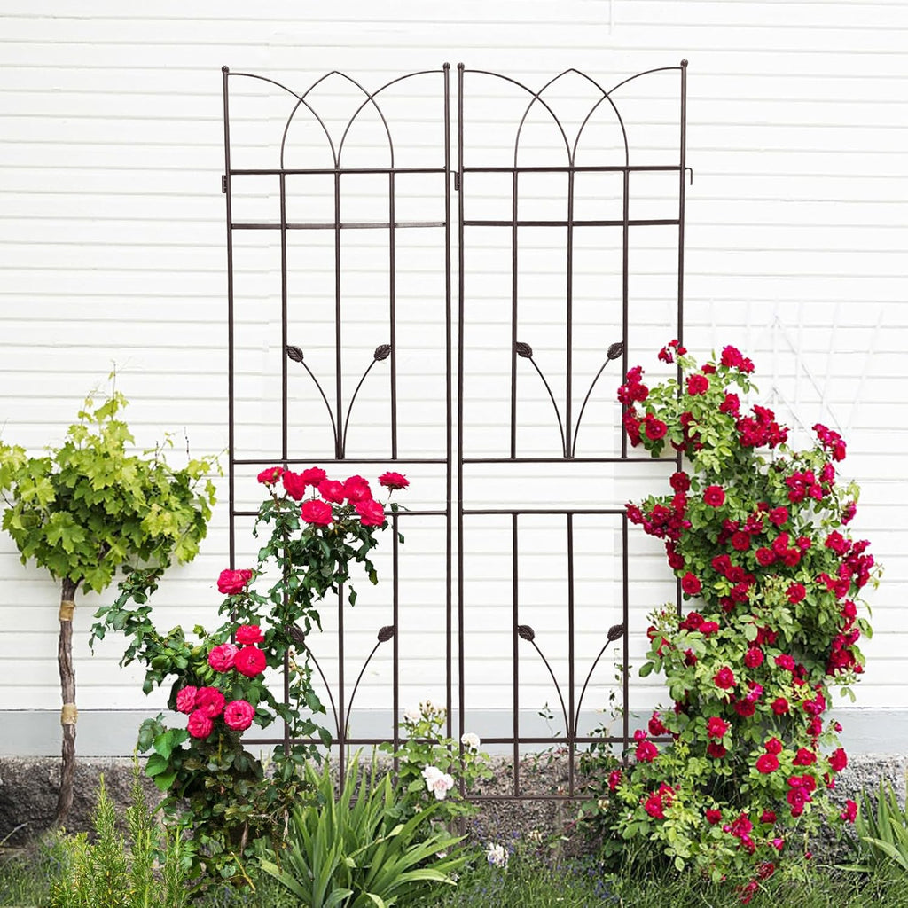 4 Pack Metal Garden Trellis 71" Black Fence Rustproof Garden Trellis for Climbing Plants Support Roses Flower Outdoor Lawn, Brown