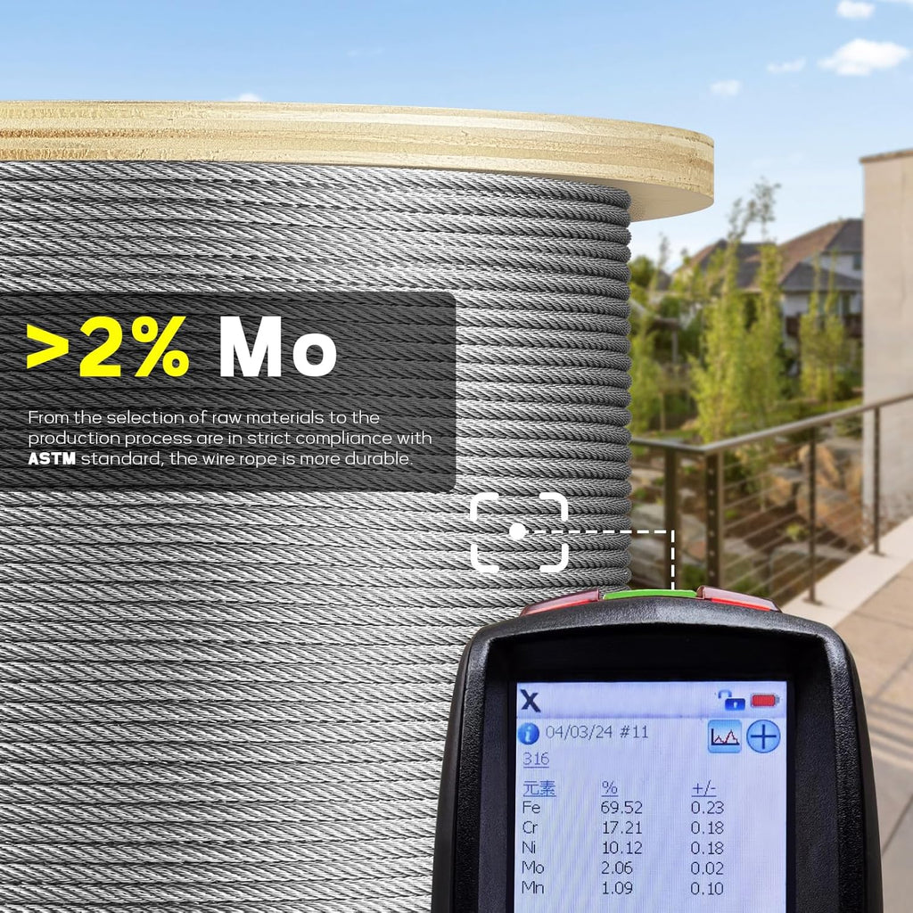 1200FT 1/8" T316 Stainless Steel Cable, Wire Rope Aircraft Cable for Deck Cable Fence Railing Kit, and DIY Balustrades, 7x7 Strands Construction, Comes with a Cutter