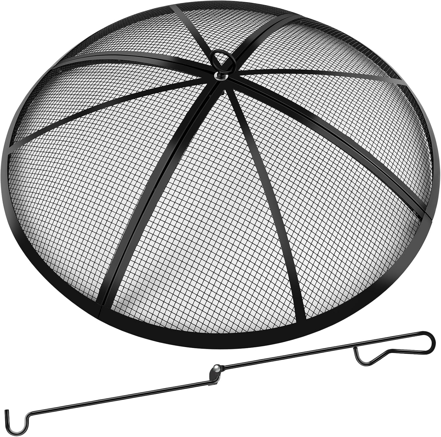 Fire Pit Spark Screen, Fire Pit Screen 27 Inch Round with Handle & Poker, Collapsible Heavy Duty Mesh Fire Pit Cover Fire Pit Lid for Outdoor/Patio/Backyard/RV Camping/Beach