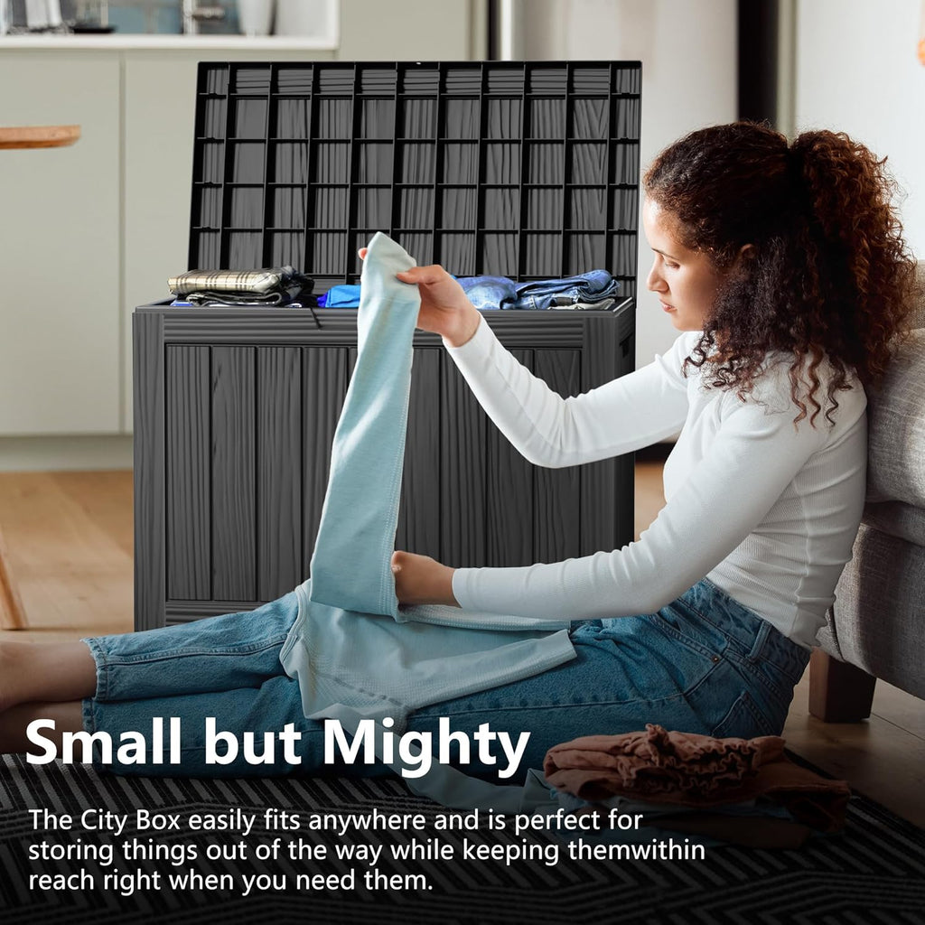 47 Gallon Outdoor Deck Box,Storage Lockable Waterproof Patio Furniture,Garden Tools,Cushions,Pool Accessories Outside Storage Resin Box(Black)