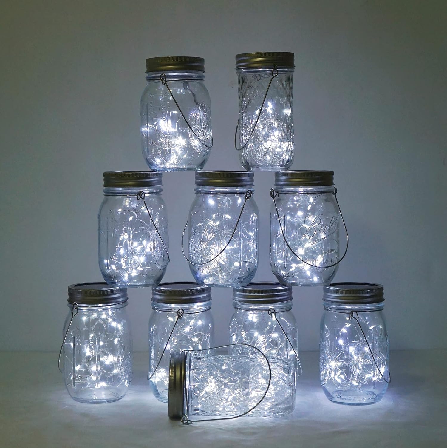 Decorman Solar Mason Jar Lights, 10 Pack 30 LED Fairy Star Firefly String Lids Lights with 10 Hangers for Patio Yard Garden Party Wedding Christmas Decoration(Jars Not Included) (10 Pack, Cool White)